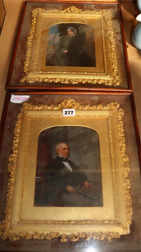 Pair of Victorian overpainted photographs